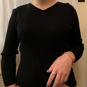 Black Ribbed V Neck Sweater